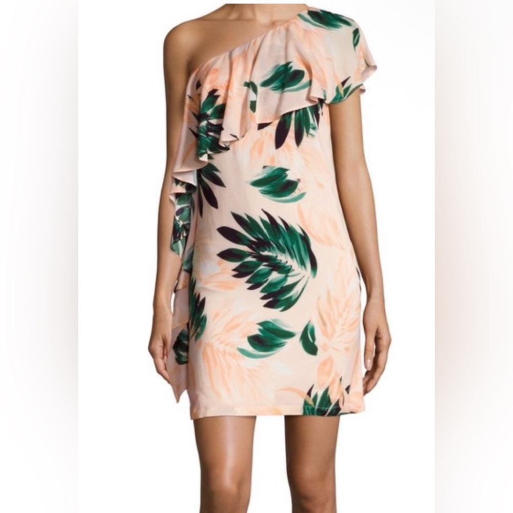 Chic One-Shoulder Leaf Print Dress | Size L - Picture 2 of 4